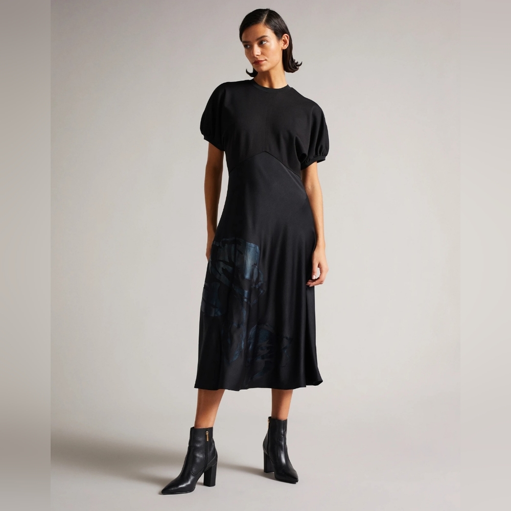 Ted Baker Nieve Black Midi Dress NWOT